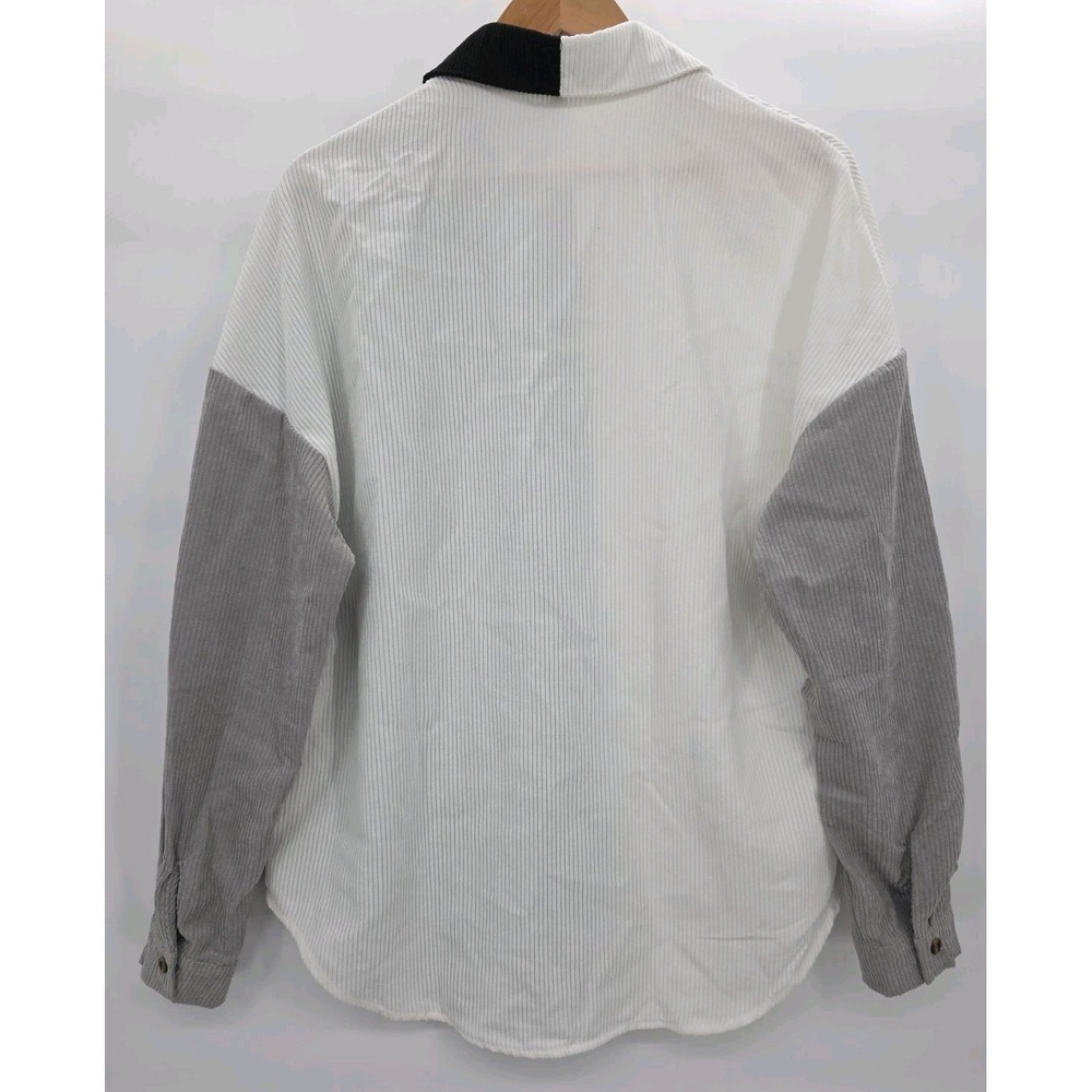 NWT Oversized Color Block Ribbed Button Front Shirt L Long Sleeve Black White - Picture 5 of 13
